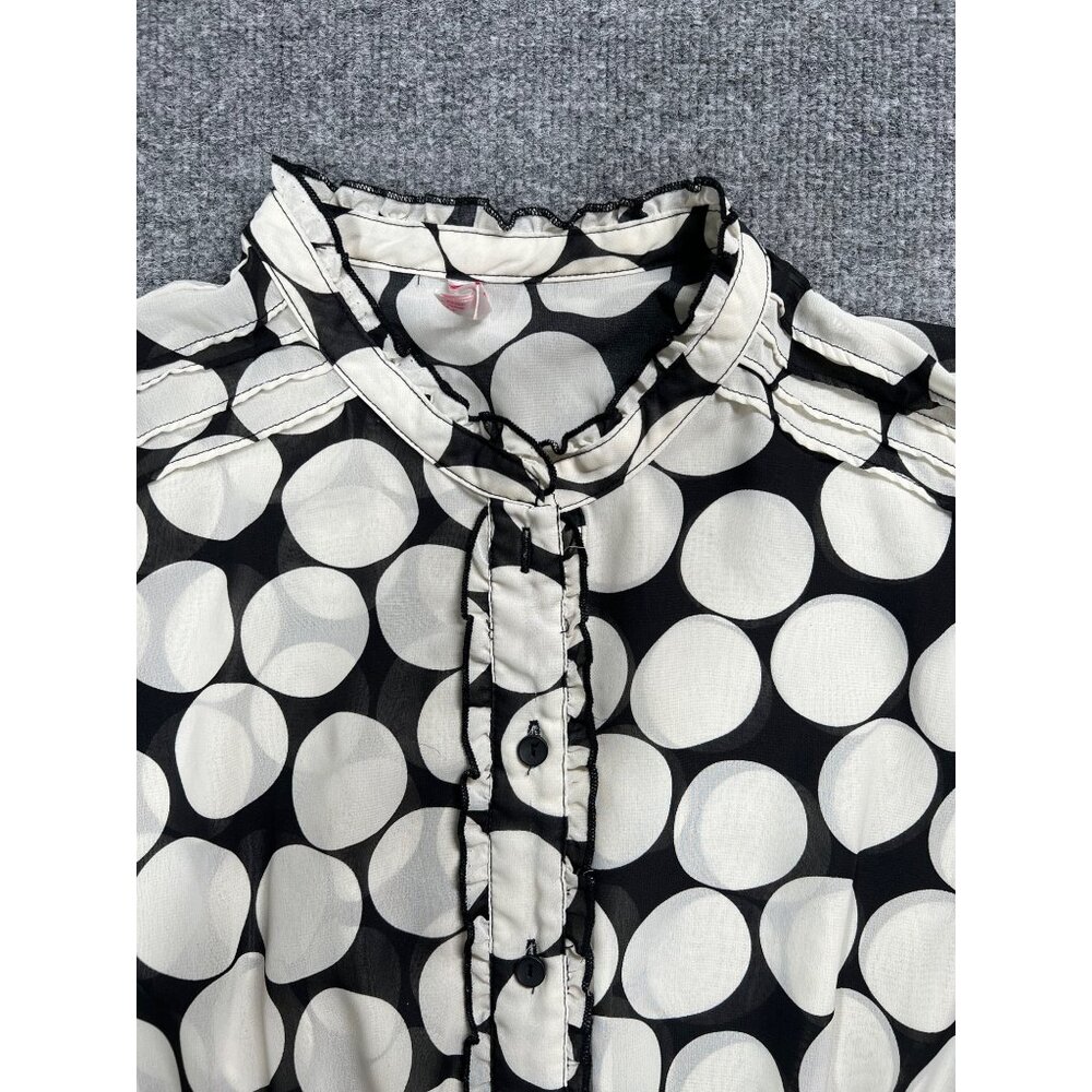 Xhilaration Women's 2XL Polka Dot Blouse Black & White Ruffled Collar Cap Sleeve